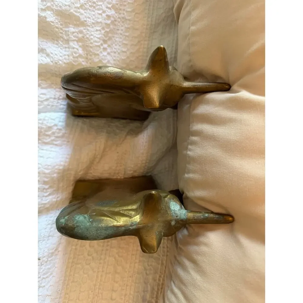 Vintage Brass Unicorn Head Bookends Pair Mid Century Fantasy Decor Heavy Metal